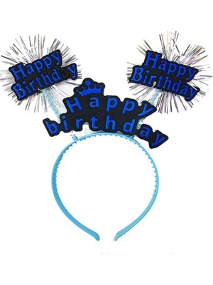 MiraLive Happy Birthday Yazılı Püsküllü Neon Mavi Renk Doğum Günü Tacı 22X19 cm