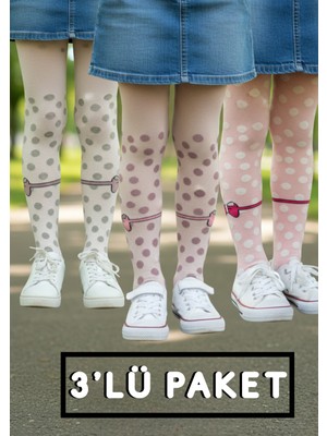 Pink Bunny %80 Pamuklu Kız Çocuk Fiyonk ve Puantiye Desenli Pamuklu Külotlu Çorap Seti