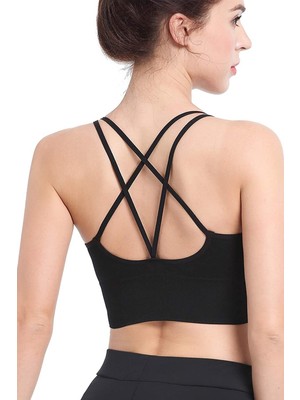 No 35 Moda Kadın Siyah Çarpraz Ipli Spor Büstiyer – Modern ve Şık Tasarım