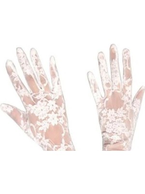 FRY Dantelli Gelin Eldiveni - Beyaz Kısa