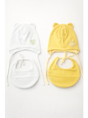 Greenmoon Dış Kısmı Polar Iç Kısmı %100 Pamuk Mama Önlüklü 2'li Bebek Bere