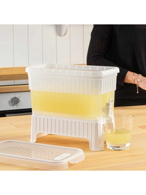 FRY Beyaz Buzdolabı Içi Musluklu Ayaklı Su -Limonata - Içecek Sebili Piknik Bidonu 4 Lt