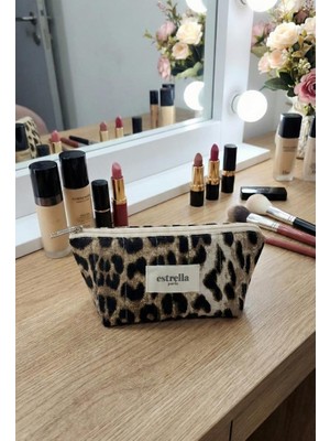 Estrella Paris Vanesa Makyaj Çantası Kozmetik Bakım Çantası Leopar Çizgi
