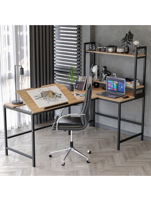Yasmak 620-E L Masa ,raflı L Şekilli Ofis Masası