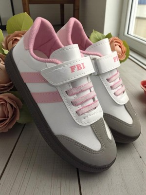 Ellaboni Unisex Cırtlı Rahat Hafif Çocuk Spor Ayakkabı Beyaz-Pembe