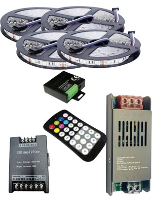 Powerr Led Aydınlatma 20 Metre 12V 60 Ledli Rgb Iç Mekan Şerit LED 20A Slim Trafo 36 A 28 Tuş Rf LED Kontrol 36 A Rgb Amplifier Üniteli Set