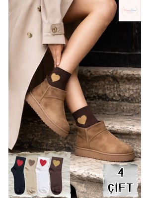 Warmhome Studio Kalp Desenli Soket Çorap Seti 4’lü (4 Renk 4 Çift)