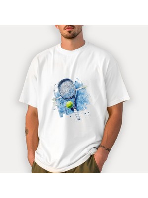 Kidilia Tenis Görselli %100 Pamuklu Bisiklet Yaka Unisex T-Shirt
