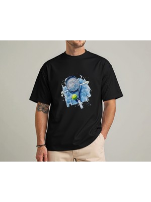 Kidilia Tenis Görselli %100 Pamuklu Bisiklet Yaka Unisex T-Shirt