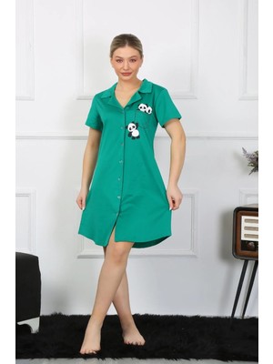 İlk El Grup Kadın Pamuklu Penye Kısa Kol Düğmeli Yeşil Tunik Gecelik IEG-ÇKRS34
