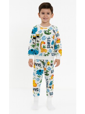 Erkek Çocuk Pamuklu Iki Iplik Şardonlu Beyaz Renk Zürafa Desenli Pijama Takımı