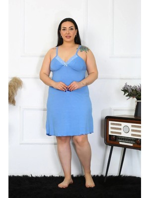 İlk El Grup Kadın Pamuklu Mavi Ip Askılı Büyük Beden Gecelik IEG-ÇKRS34