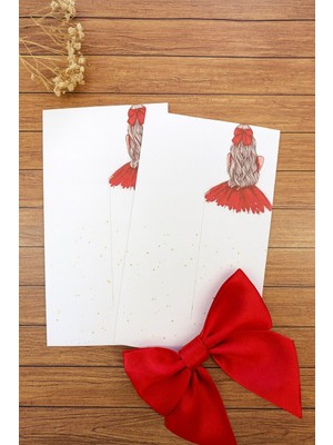 Emtory Home 10 Adet Kesikli Toka Kartı - Kalın Kuşe (5989) Bandana Kartı - 9X14CM - Kırmızı Fiyonklu Kız - Toka Yoktur