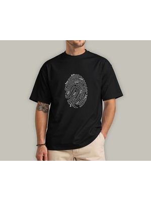 Kidilia Babalar Günü Parmak Izi Tasarımlı %100 Pamuku Bisiklet Yaka Unisex T-Shirt