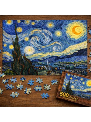 Exin Van Gogh Starry Night Temalı 500 Parça Ahşap Puzzle – Yetişkinler Için Sanatsal Zeka Oyunu