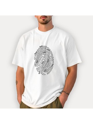 Kidilia Babalar Günü Parmak Izi Tasarımlı %100 Pamuku Bisiklet Yaka Unisex T-Shirt