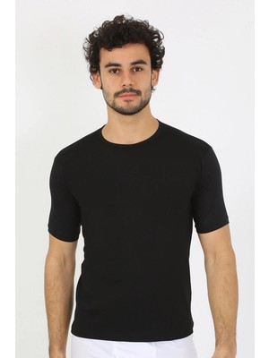 İlk El Grup Erkek Sıfır Yaka Likralı Siyah T-Shirt IEG-ÇKRS34