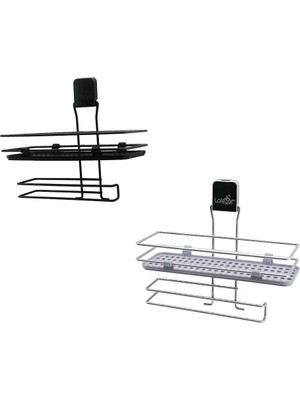 Metal Mix : Siyah - Krom Roza Raflı Kağıt Havluluk Yapışkanlı Montaj - Pls Raf (5224)