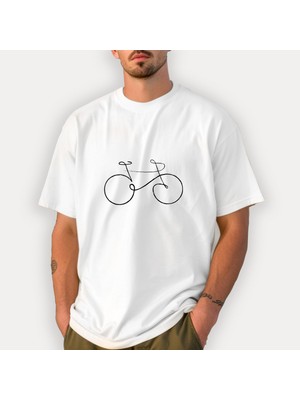 Kidilia Bisiklet Görselli %100 Pamuku Bisiklet Yaka Unisex Tasarım T-Shirt