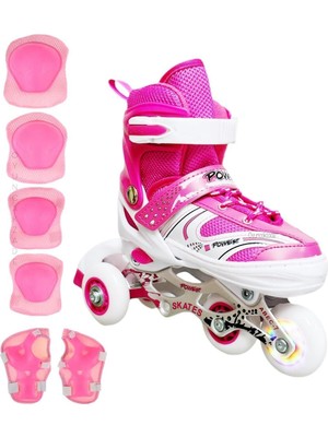 Depomiks Avm Pembe Işıklı Teker Ayarlanabilir Çocuk Alıştırma Paten 2 Fonksiyon Dizlik Koruyucu Set Hediyeli