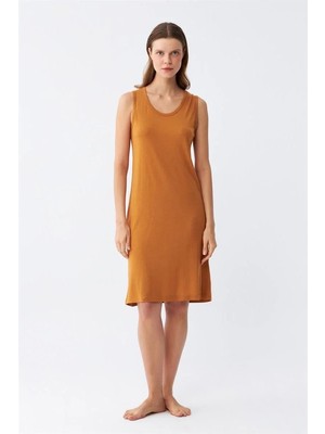 İlk El Grup Kadın Kalın Askılı Penye Gecelik Hardal IEG-ÇKRS34