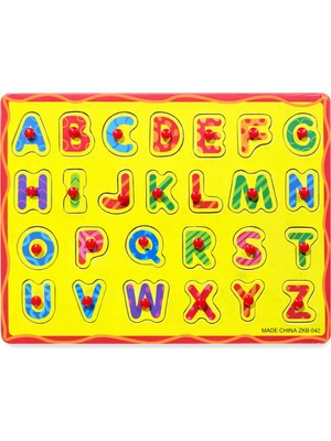 Direkstoktan Ahşap Alfabe Puzzle Tutmalı Harfler / Wooden Alphabet Peg Puzzle Educational Montessori Toy