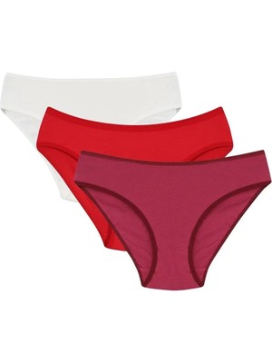 İlk El Grup Kadın 3'lü Külot Bordo - Kırmızı - Krem IEG-ÇKRS34