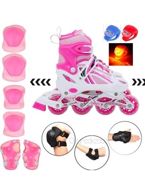 Depomiks Avm Işıklı Ayarlanabilir Alıştırma Pateni Dizlik Dirseklik Koruyucu Ekstra Set + LED Fener Hediyeli