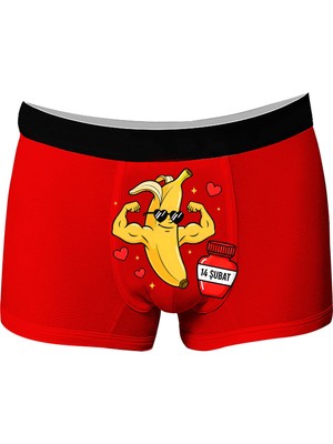 Onudabunuda Baskılı Erkek Boxer Sevgililer Günü Temalı Kalp Muz Desenli Komik Eğlenceli Mizahi Esprili Pamuklu Likralı Rahat Kesim