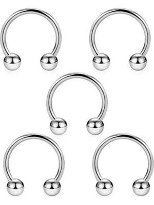 Jaida Moda 316L Cerrahi Çelik Gümüş Renk 5'li Set Septum Helix Tragus Kıkırdak Piercing