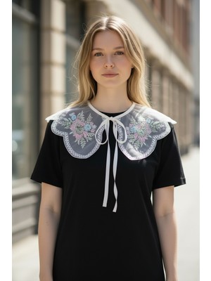 Bohem Kutusu Işlemeli Seyyar Tül Yaka