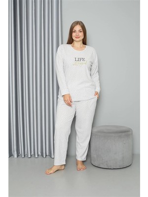 İlk El Grup Welsoft Polar Kadın Büyük Beden Pijama Takımı Ekru IEG-ÇKRS34