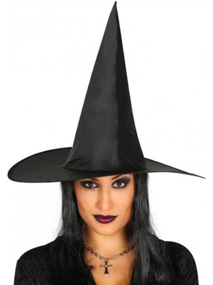 MiraLive Yetişkin Boy Siyah Cadı Şapkası ve Uzun Siyah Cadı Peruğu