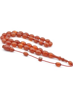 Murty99 Ahmet Damar Imzalı Hareli Turuncu Sıkma Kehribar Tesbih