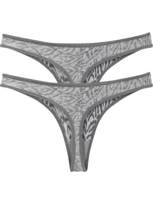 İlk El Grup Kadın Gri Zebra Desenli 2'li Tanga Slip IEG-ÇKRS34
