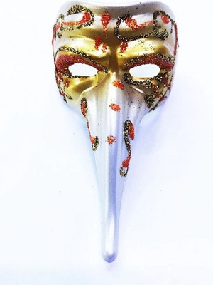 MiraLive Turuncu Renk Işlemeli Seramik Malzemeden Imal Venedik Uzun Maske Magnet