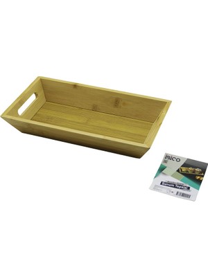 DİKDÖRTGEN=16X30CM  Derin=4.5cm  Ahşap Bambu Sunum Tepsisi Çift Oyma Kulplu (5224)