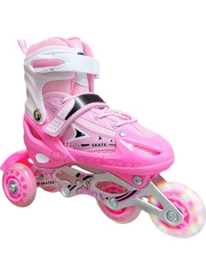 Depomiks Avm Pembe Işıklı Silikon Teker Numara Ayarlanabilir Alüminyum Alıştırma Pateni Çanta Hediyeli