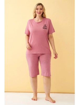 İlk El Grup Kadın Somon “live The Dream” Yazılı Büyük Beden Kapri Pijama Takımı IEG-ÇKRS34