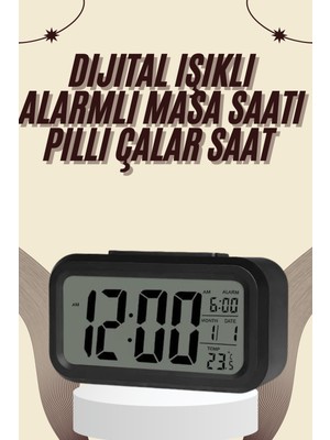 Dijital Masa Saati Termometreli Takvim Çalar Saat LED Ekran Pilli - Lisinya