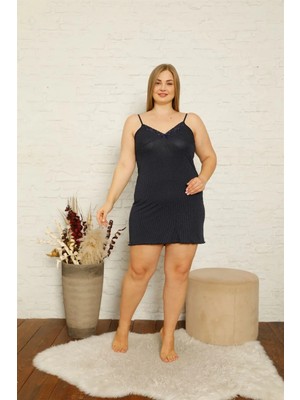 İlk El Grup Kadın Pamuklu Ip Askılı Büyük Beden Gecelik Lacivert IEG-ÇKRS34