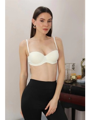 İlk El Grup Kadın Yarım Destekli Balenli Staplez Sütyen Ekru IEG-ÇKRS34