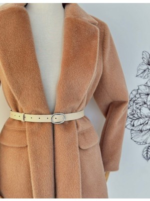 Erdesign Kadın Gümüş Tokalı Bej Kemer