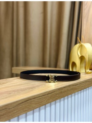 Erdesign Kadın Acı Kahverengi Gold Tokalı Kemer