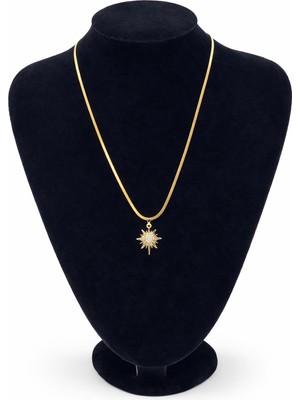 Pangu Altın Renk Çelik Taşlı Kuzey Yıldızı Figürlü Kolye