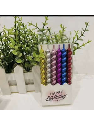 Moderncevher 6'lı Metalik Burgu Tasarımlı Pasta Mum Seti - Karışık Renkli