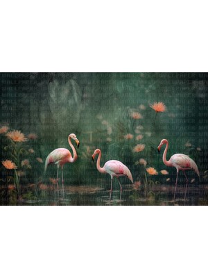 Arterior Wallpaper Suluboya Üç Flamingo Poster Duvar Kağıdı