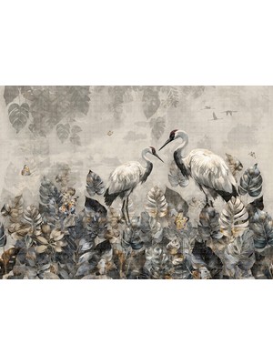 Arterior Wallpaper Yapraklar Arasında Balıkçıllar Poster Duvar Kağıdı