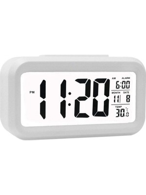 MiraLive Akıllı Dijital Masa Saati Alarmlı Karanlık Sensörlü Fotoselli Beyaz