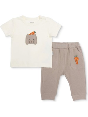 Bebetto Bebetto Erkek Bebek Tshirt-Patiksiz Alt Hayvan Baskılı Baby Carrot Bisiklet Yaka Uzun Paça Kısa Kol